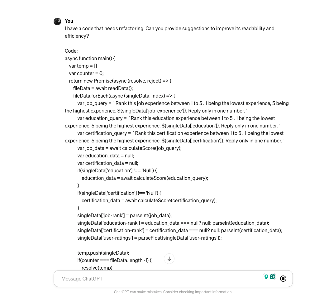 Suggest better code using ChatGPT prompts